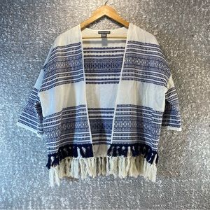Chelsea & Theodore Small Hippie Embroidered Weave Cardigan Boho Jacket Fringed